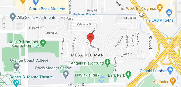 map of 968 Coronado Costa Mesa, CA 92626